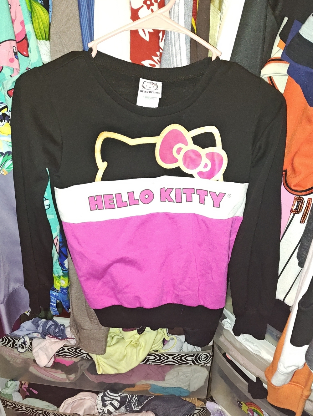 Hello Kitty Black White and Pink Colorblock Girls' Pullover Hoodie